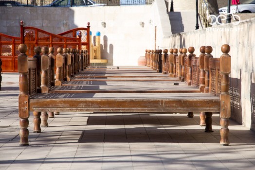 Traditional central asian wooden benches