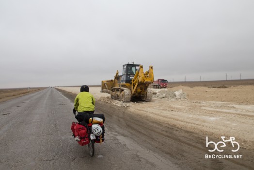 In Central Asia road construction are everywhere