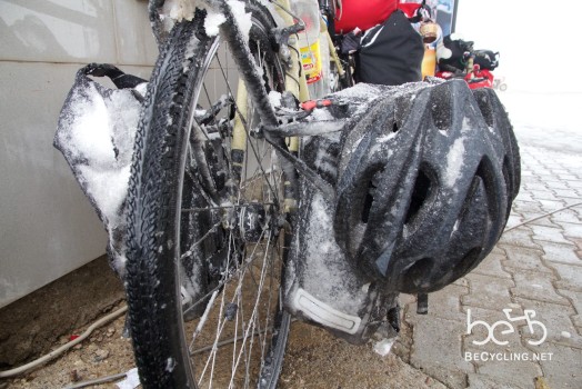 Bike conditions with ice and snow